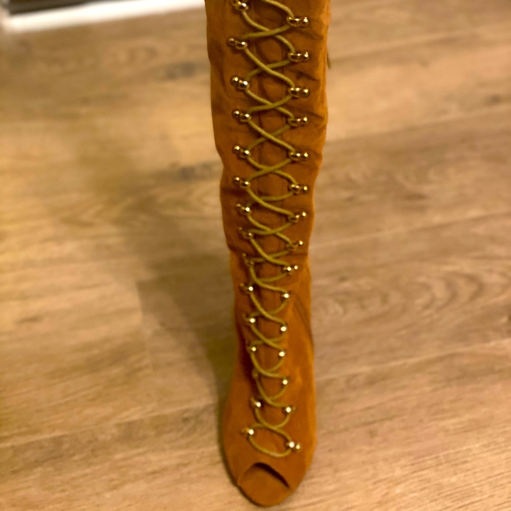 Tan Faux Suede Knee High Boots